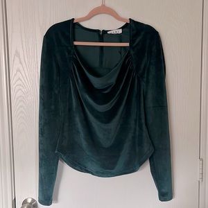 THML Forest Green Ribbed Velvet Blouse
